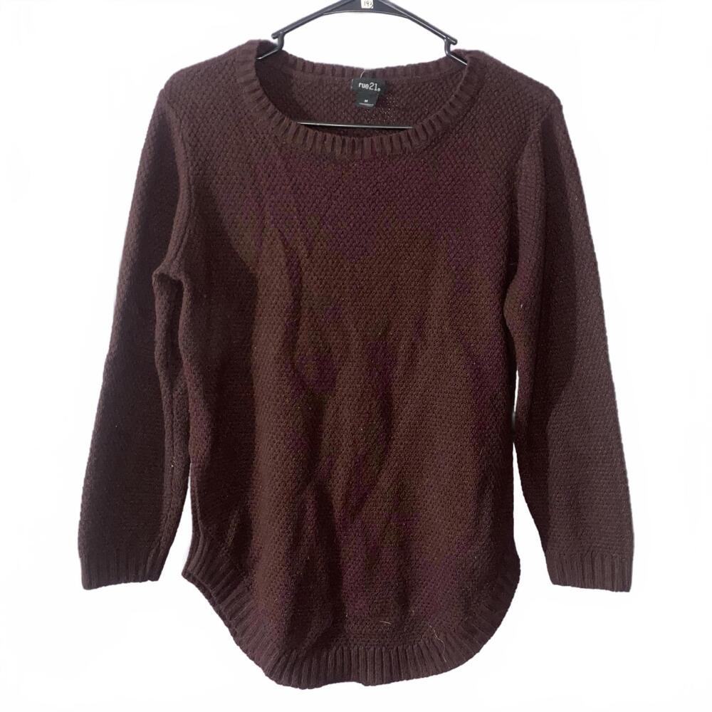 Women’s M Burgundy Knit Crewneck Sweater Long Sleeve Casual Fall Winter Top